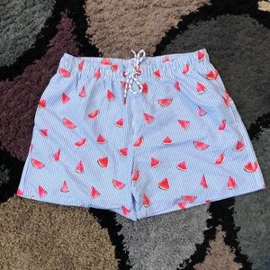 Shein Mens Swim Trunk with watermelon print. Size medium. Light blue in color.